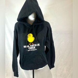 Black hoodie Real Estate Chick Got Referrals screen print design size medium